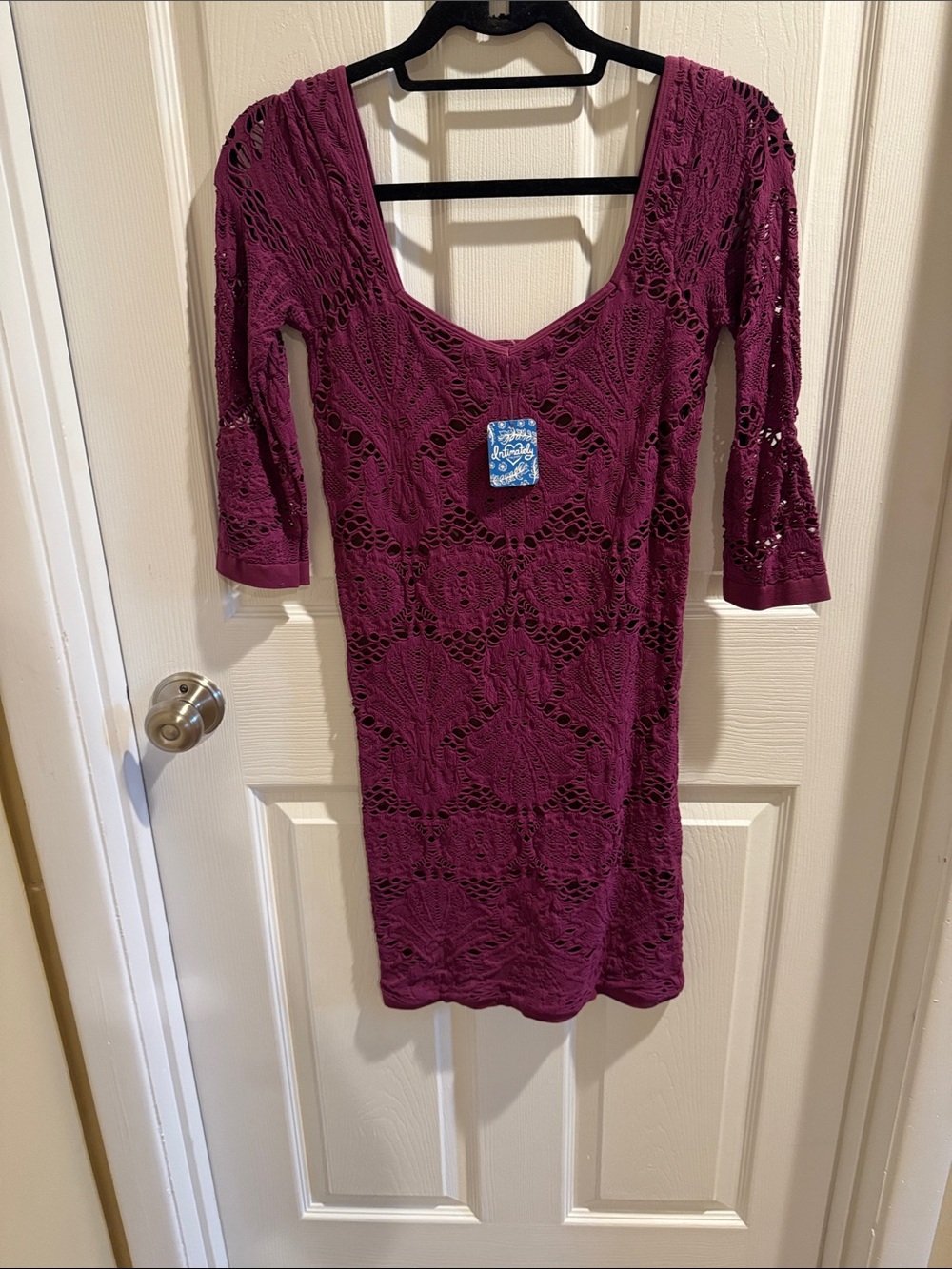 Free People Plum Crochet Scoop-Neck Mini Dress